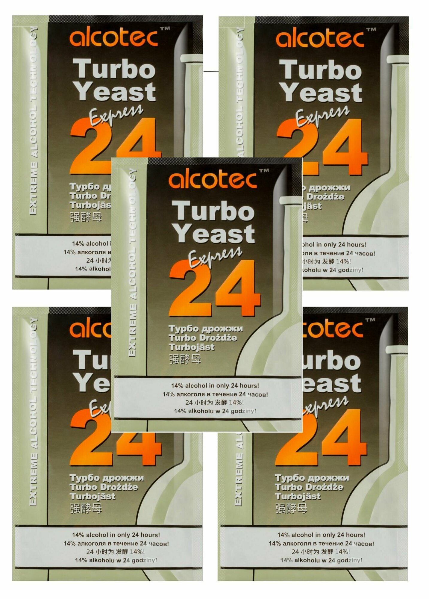 Дрожжи спиртовые ALCOTEC 24 Express Turbo / Алкотек 24 Экспресс Турбо, 5 упаковок