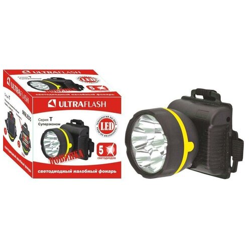 Фонарь налобный 909LED5 (5LED 1 режим; 3хR6 черн.) Ultraflash 11781 (3шт. в упак.)