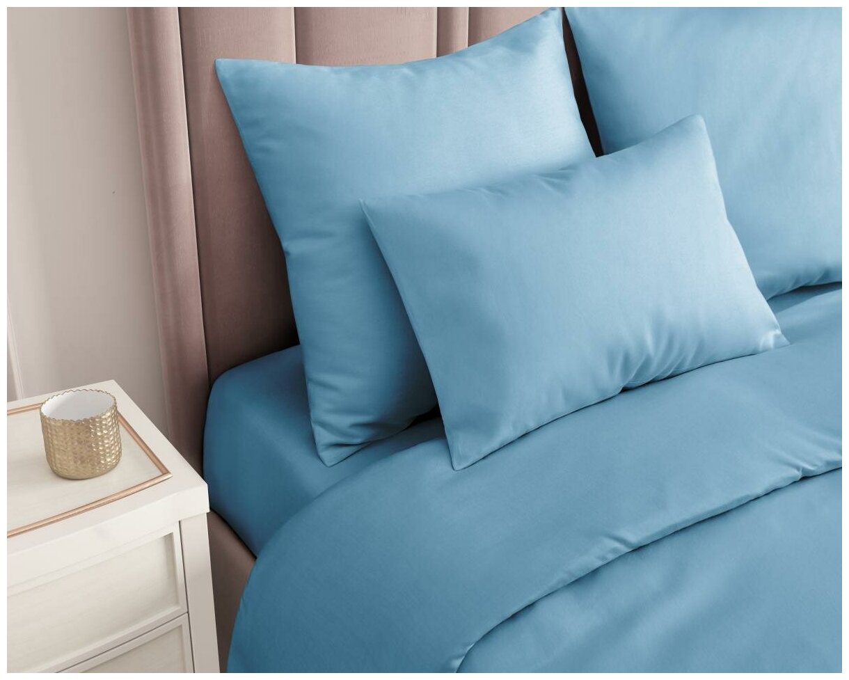 Комплект постельного белья,, Guten Morgen, Сатин, Wave, цвет: Голубой, 1.5 спальный с нав. 70х70 см - фотография № 3