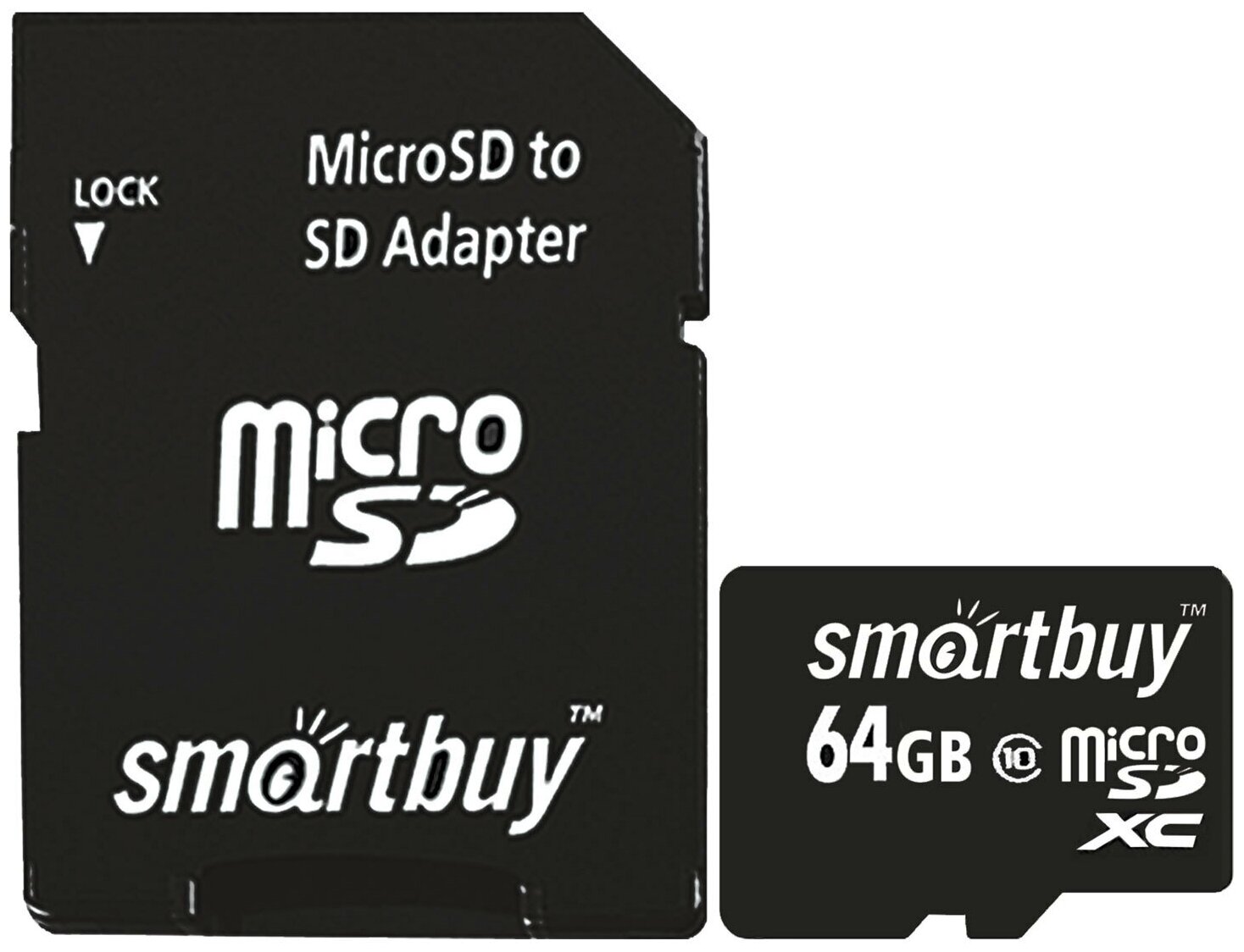 Карта памяти micro SDXC, 64 GB, SMARTBUY, 10 Мб/сек. (class 10), с адаптером, SB64GBSDCL10-01 - 1 шт.