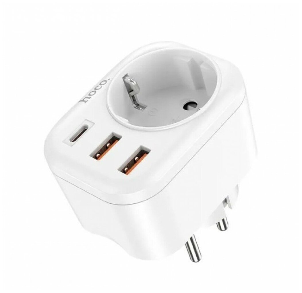 Многофункциональная розетка/Сетевой фильтр HOCO NS3 1 гнездо + USB-C(PD 20W) + 2USB QC30 18W Белый