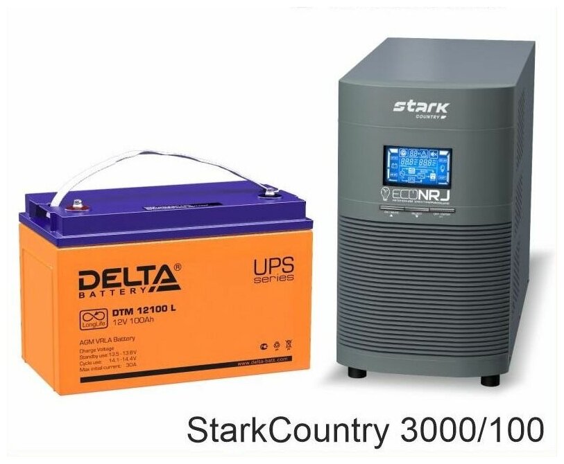 Инвертор (ИБП) Stark Country 3000 Online, 12А + АКБ Delta DTM 12100 L