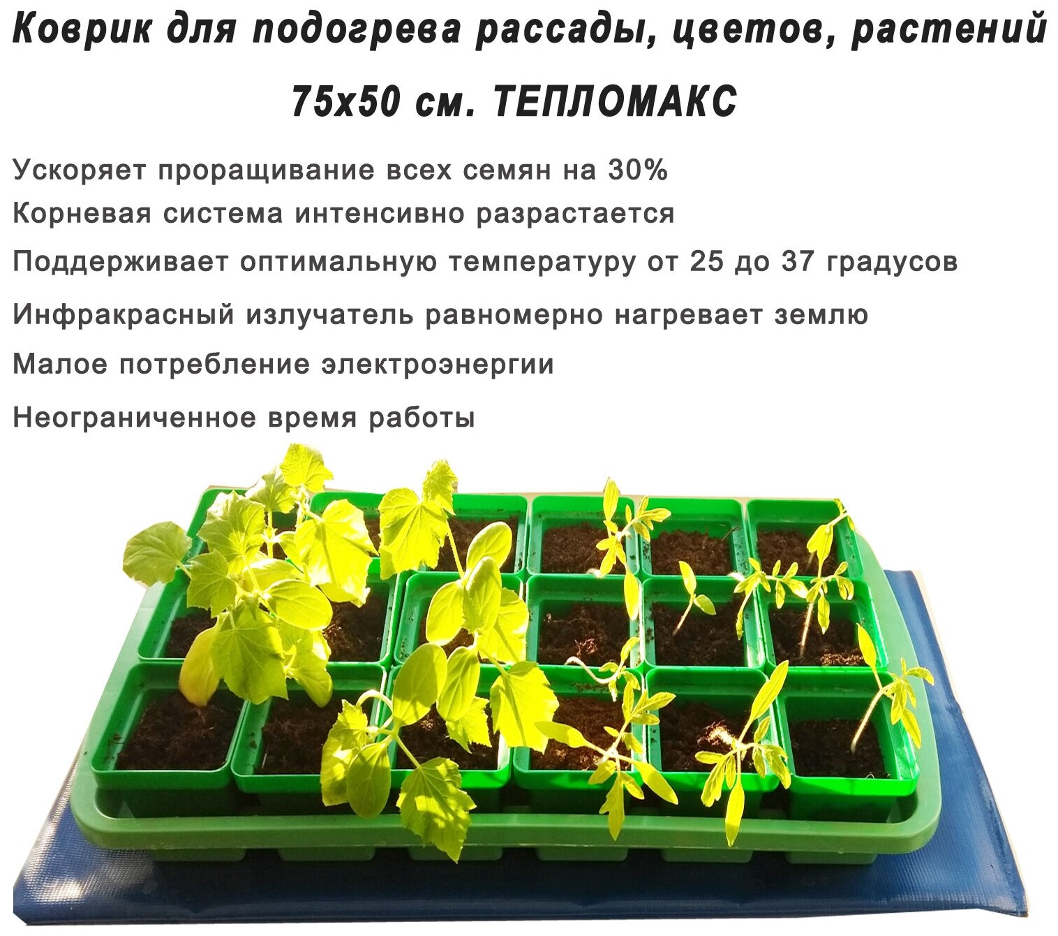 ТеплоМакс Коврик с подогревом 75х50 см/ электроподогреватель для проращивания семян и выращивания рассады - фотография № 17