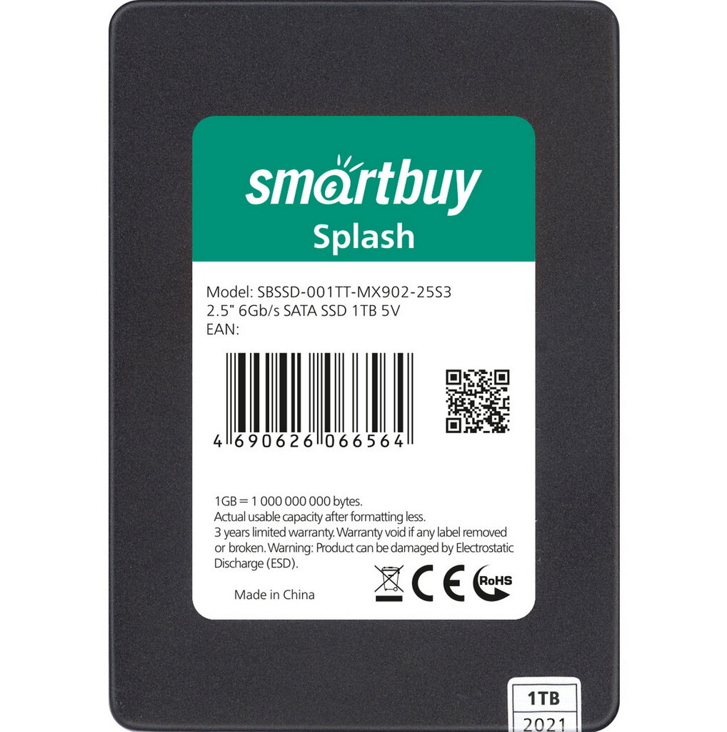 Накопитель SSD 2.5'' SmartBuy Splash 1TB SATA 6Gb/s TLC 560/500MB/s IOPS 89K MTBF 1.5M 7mm - фото №8