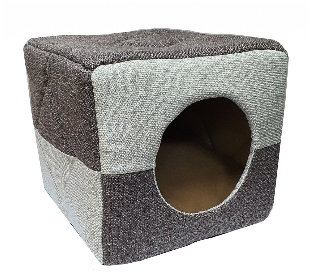 Домик для кошек и собак Клампи Куб-Трансформер, рогожка, 43х43х40 см, серый
