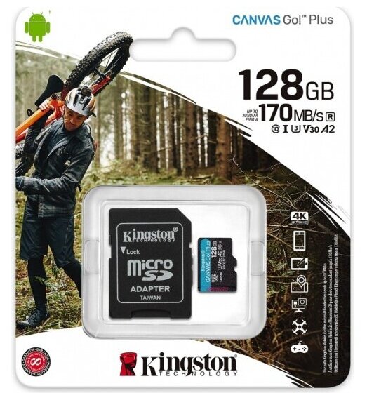 Карта памяти Kingston micro SDXC 128Gb Canvas Go Plus UHS-I U3 A2 + ADP (170/90 MB/s)