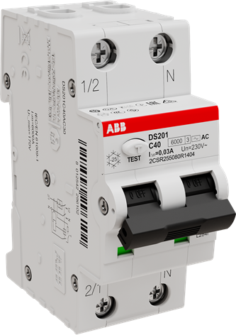 ABB DS201 C40 AC30 Диффер. автомат 2-х полюсный 40А 30мA тип AC 6кА 2CSR255080R1404