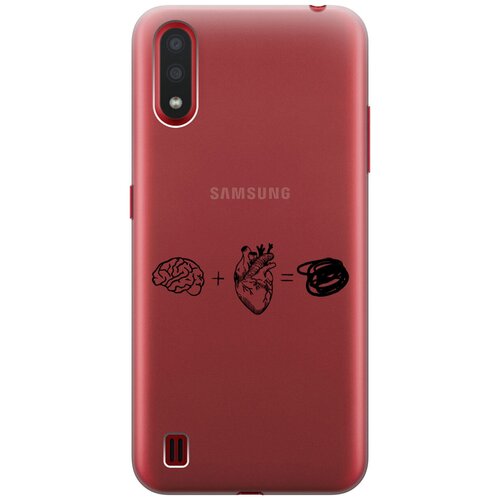 Силиконовый чехол на Samsung Galaxy A01, Самсунг А01 с 3D принтом Brain Plus Heart прозрачный силиконовый чехол на samsung galaxy a01 самсунг а01 с 3d принтом brain plus heart прозрачный