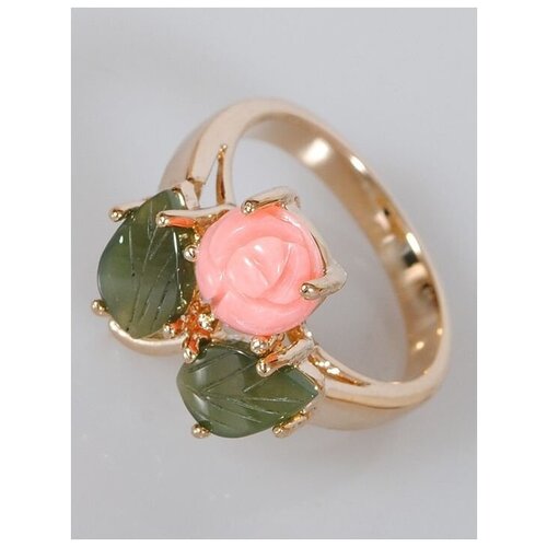 Кольцо помолвочное Lotus Jewelry, коралл, нефрит, размер 19, зеленый, розовый фитинг тройник 8мм х 8мм х 8мм с накидной гайкой 1540 8 6