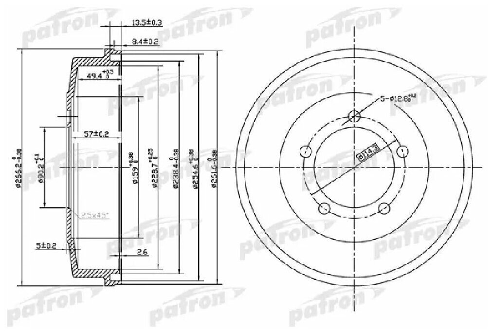 Барабан тормозной задн MITSUBISHI Galant VI USA 97 03 Eclipse G3 G3 CHRYSLER Sebring Coupe 95 05 DODGE Avenger 95 99 Stratus 95 05 PATRON PDR1002