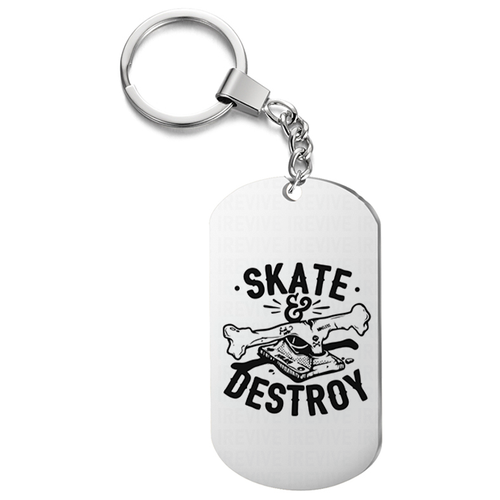 Брелок с гравировкой skate destroy подарочный жетон ,на сумку, на ключи , в подарок подарочный жетон ,на сумку, на ключи , в подарок
