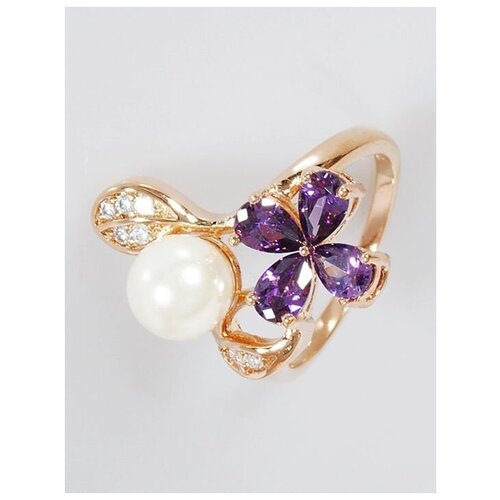 Кольцо помолвочное Lotus Jewelry, жемчуг Swarovski синтетический, размер 19, фиолетовый