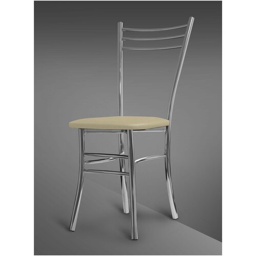 Стул, ТриОлогия, для обеденной зоны, столовой, кухни, дома, дачи, металлический, хромированный корпус, цвет сиденья бежевый, экокожа