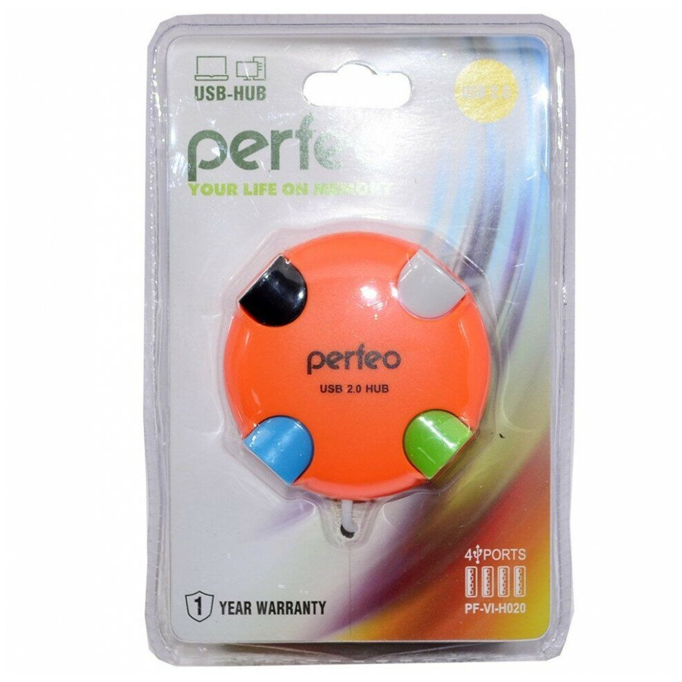 USB- Концентратор Perfeo 4 Port, (PF- VI- H020 Orange) оранжевый