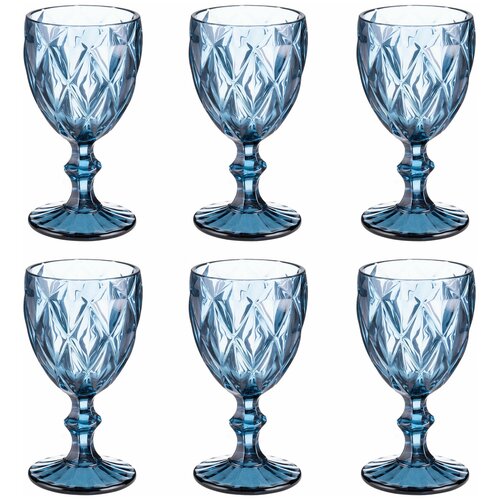 фото Набор бокалов для вина " грани" ,размер 8*15,5см, цвет синий , 6шт todi