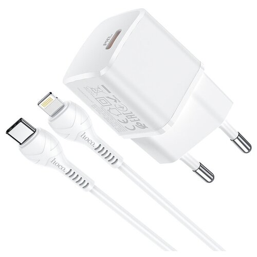 фото Зарядное устройство hoco n10 starter usb-c + кабель type-c-lightning, белый