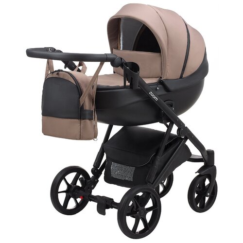 Коляска детская Peppy Zoom 3 в 1 (04) Black экокожа / Капучино ткань / Автолюлька графит
