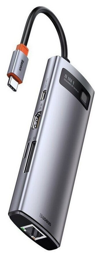 Хаб USB Baseus Metal Gleam Series 8-in-1 Multifunctional Type-C HUB Docking Station Grey CAHUB-CV0G