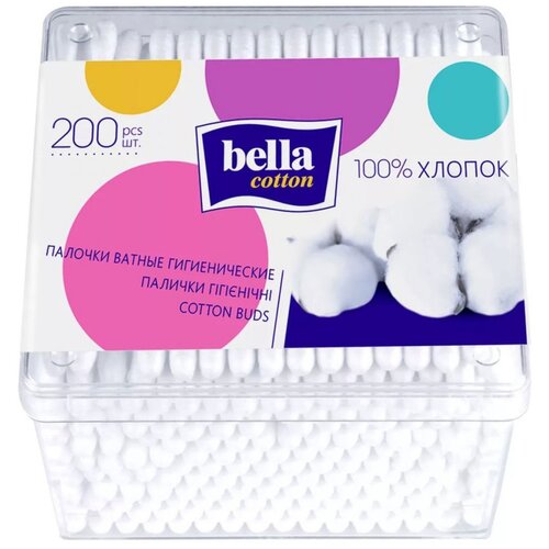 Ватные палочки Bella Cotton гигиенические, белый, 200 шт., контейнер bella ватные диски cotton 120 шт g b 418003
