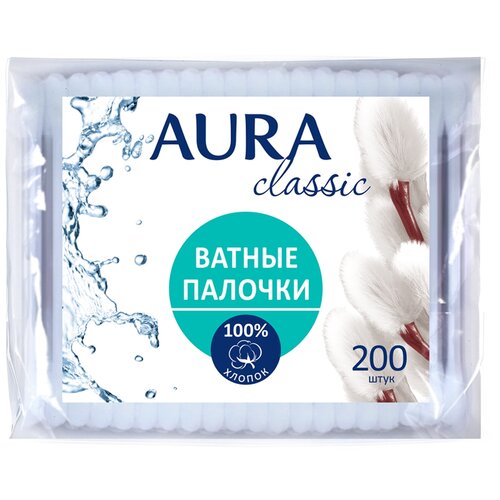 Ватные палочки Aura Beauty Classic, белый, 200 шт., пакет