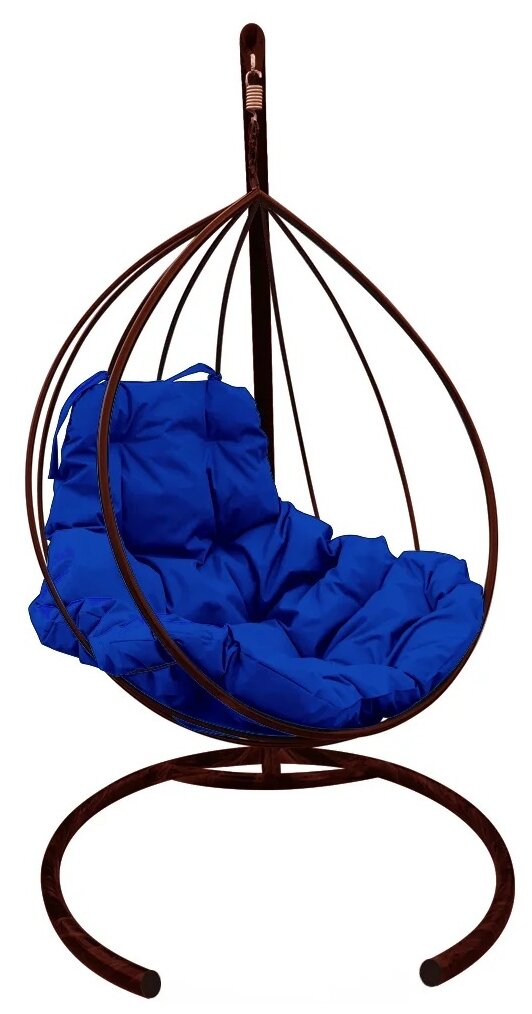 Подвесное кресло m-group капля без ротанга коричневое, синяя подушка - фотография № 1
