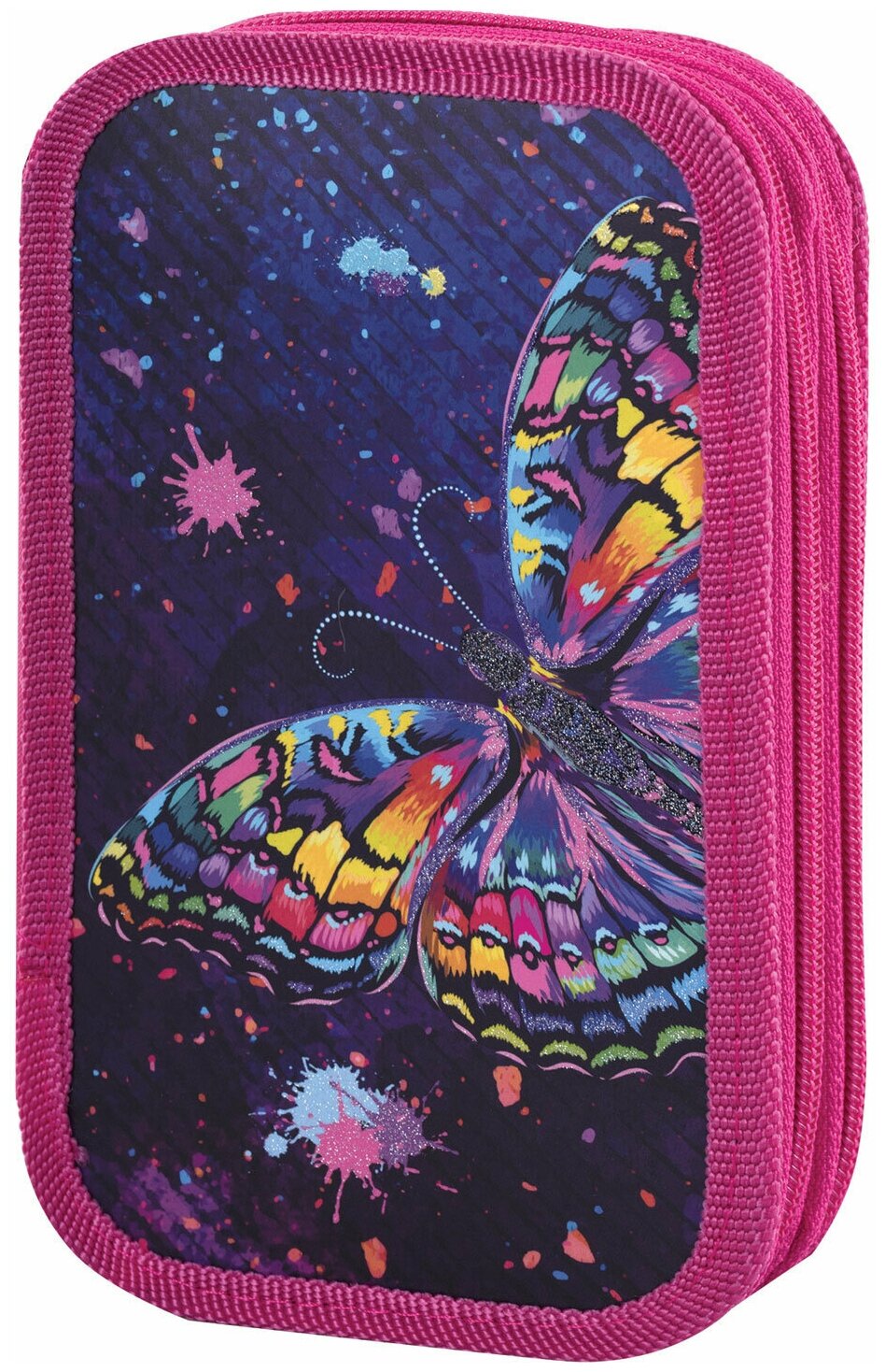 Пенал Юнландия 2 отделения, ламинированный картон, блестки, 19х11 см, colorful butterfly