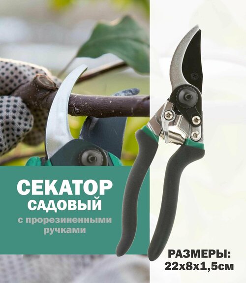 Секатор GIARDINO CLUB с прорезиненными ручками, 22х8х1,5 см