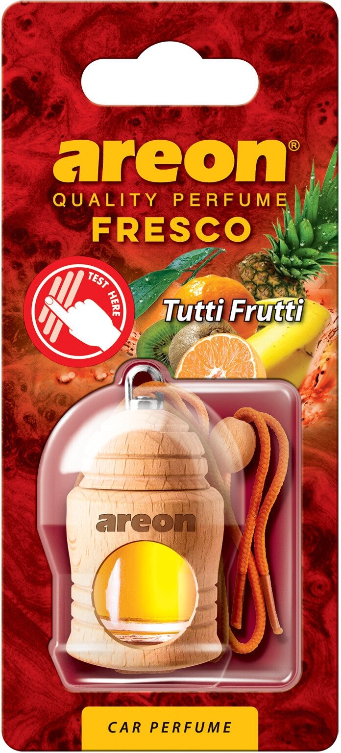 Дезодорант - освежитель воздуха AREON FRESCO Tutti Frutti(Фруктовая). Подвесная конструкция из натурального дерева с ароматной ёмкостью