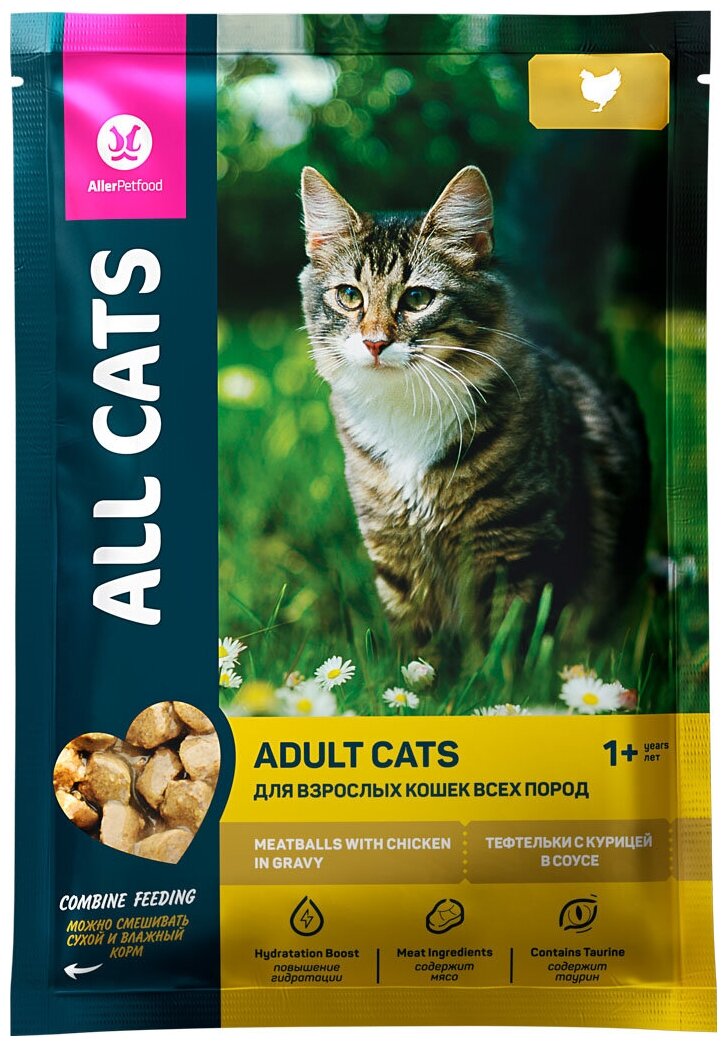 Корм All Cats (в соусе) для кошек, с тефтельками из курицы, 85 г x 28 шт