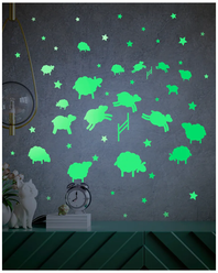 Светящиеся наклейки в темноте "Овечки" для создания эффекта звездного неба, влагостойкие интерьерные наклейки для детей на стену для декора