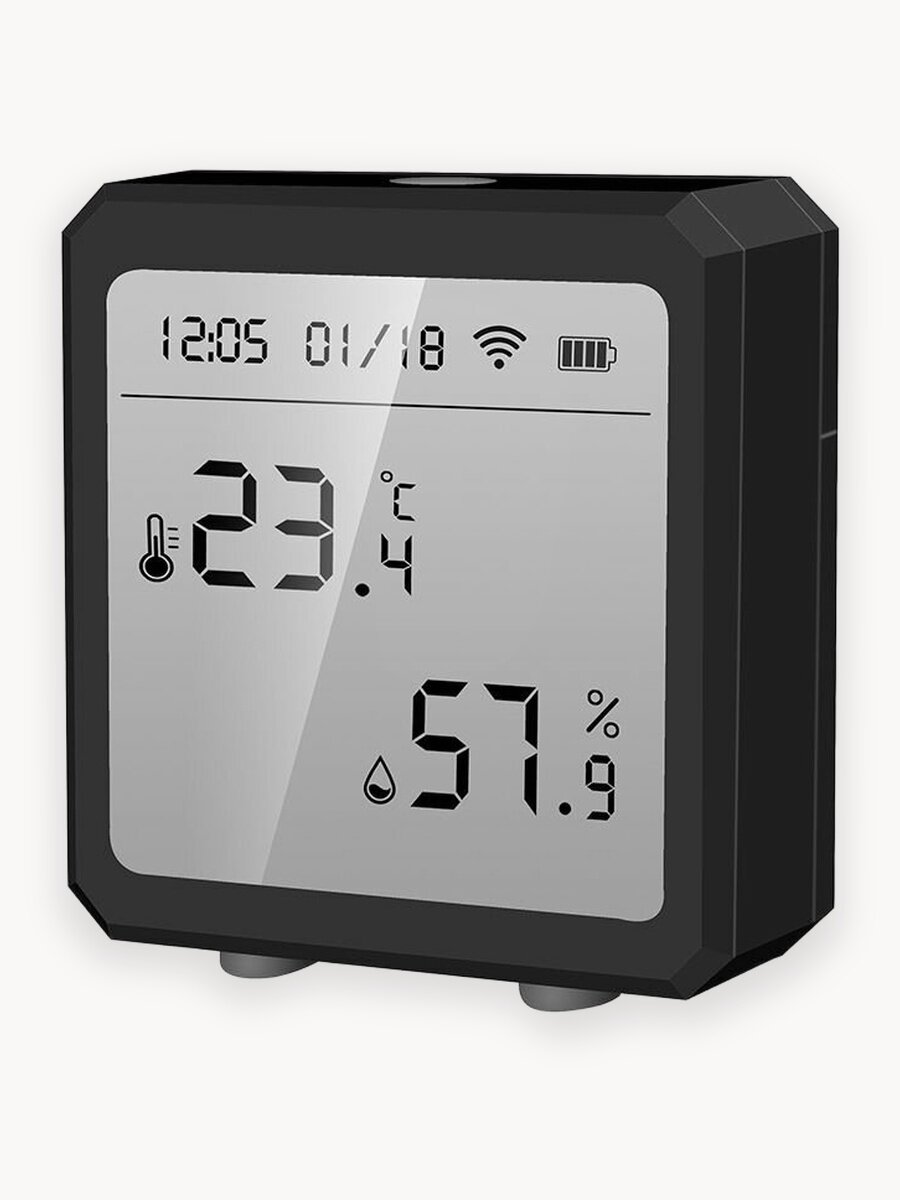 Умный Zigbee датчик температуры и влажности Tuya (с дисплеем), Smart, Черный корпус