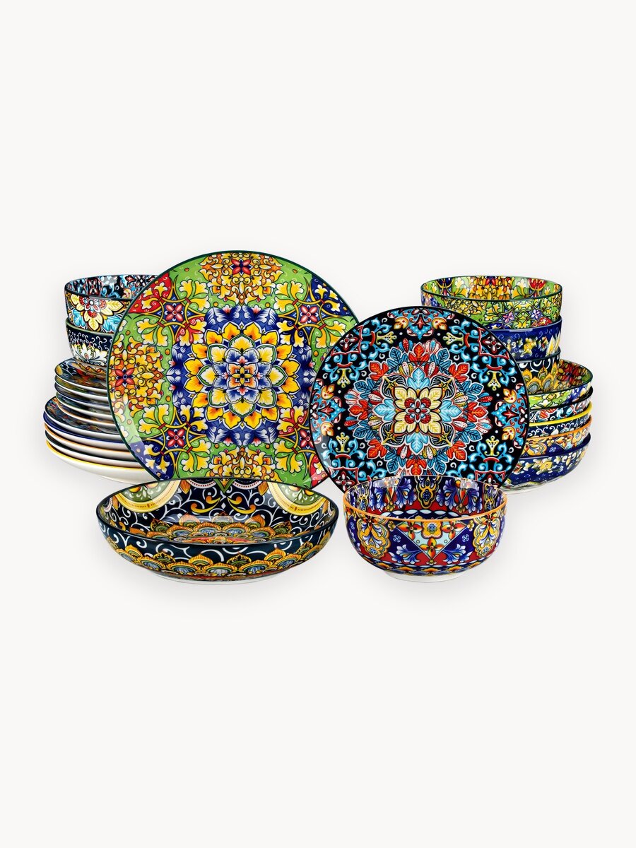 Набор столовых тарелок в восточном стиле из 24 штук