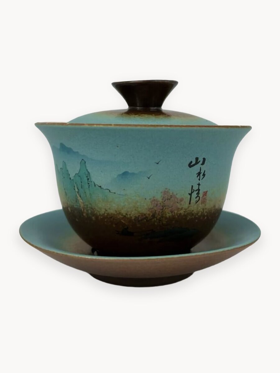 Гайвань для заваривания чая керамическая бирюзовая "Горы" 200мл