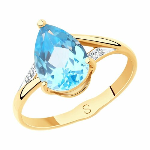Кольцо Яхонт, золото, 585 проба, топаз, размер 17, бесцветный, голубой кольцо яхонт золото 585 проба топаз размер 17 голубой