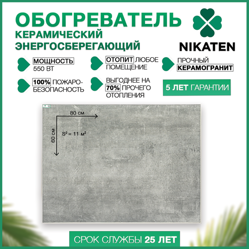 Обогреватель для дома Nikaten 550Вт серый керамический настенный 798000₽