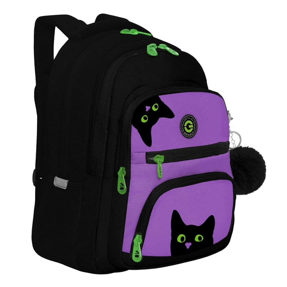 фото Школьный рюкзак GRIZZLY RG-362-4 черный-лаванда, 30х39х20