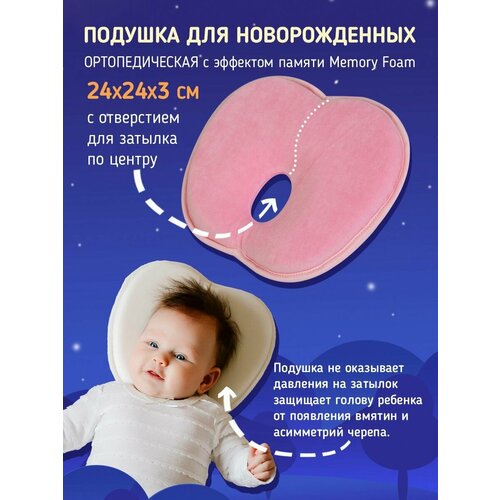 Детская ортопедическая подушка для новорожденных Memory Foam, Бабочка , розовый детская ортопедическая подушка для новорожденных memory foam разм 33х24х5