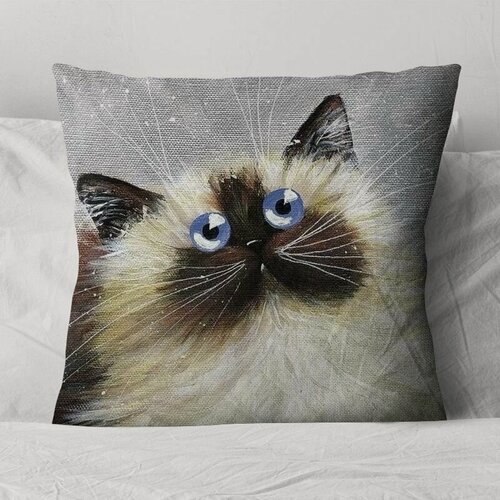 Изображение товара Чехол для подушки Кот Сиам и снежок 40х40 велюр