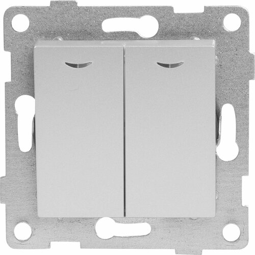 Выключатель встраиваемый Gusi Electric 2 клавиша с индикатором цвет серебро