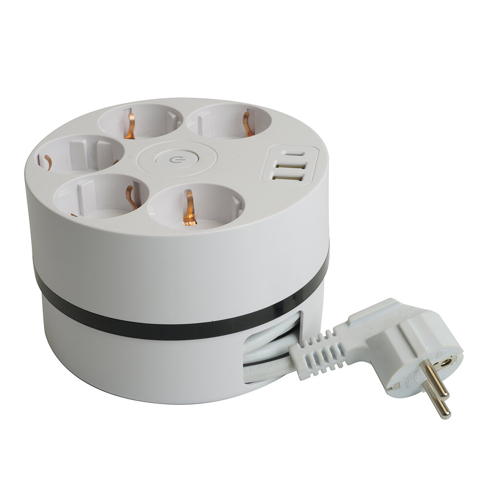 Удлинитель 5-местный HM10-51-01 с/з, 3x1мм2, 2.5м, 250В, 16А, 2USB+С 5V 3,1А, серия Comfort, белый 49591
