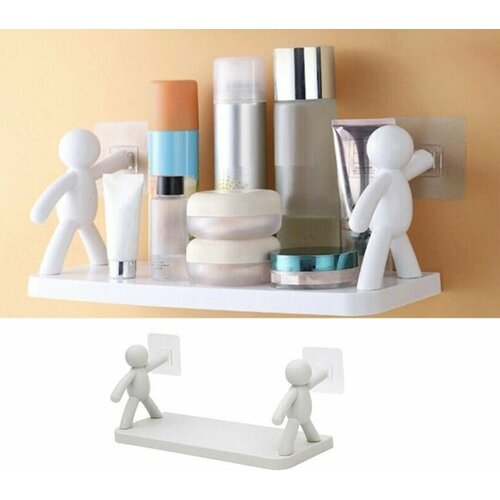 Полка в ванную, самоклеющаяся, пластик, белая белый