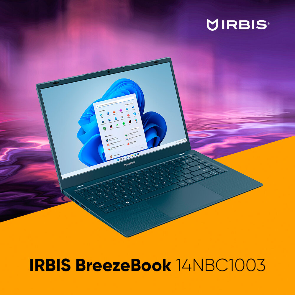 Ноутбук IRBIS 14NBC1003, процессор Intel Celeron N4000, 4GB RAM, SSD 128GB, Windows 11