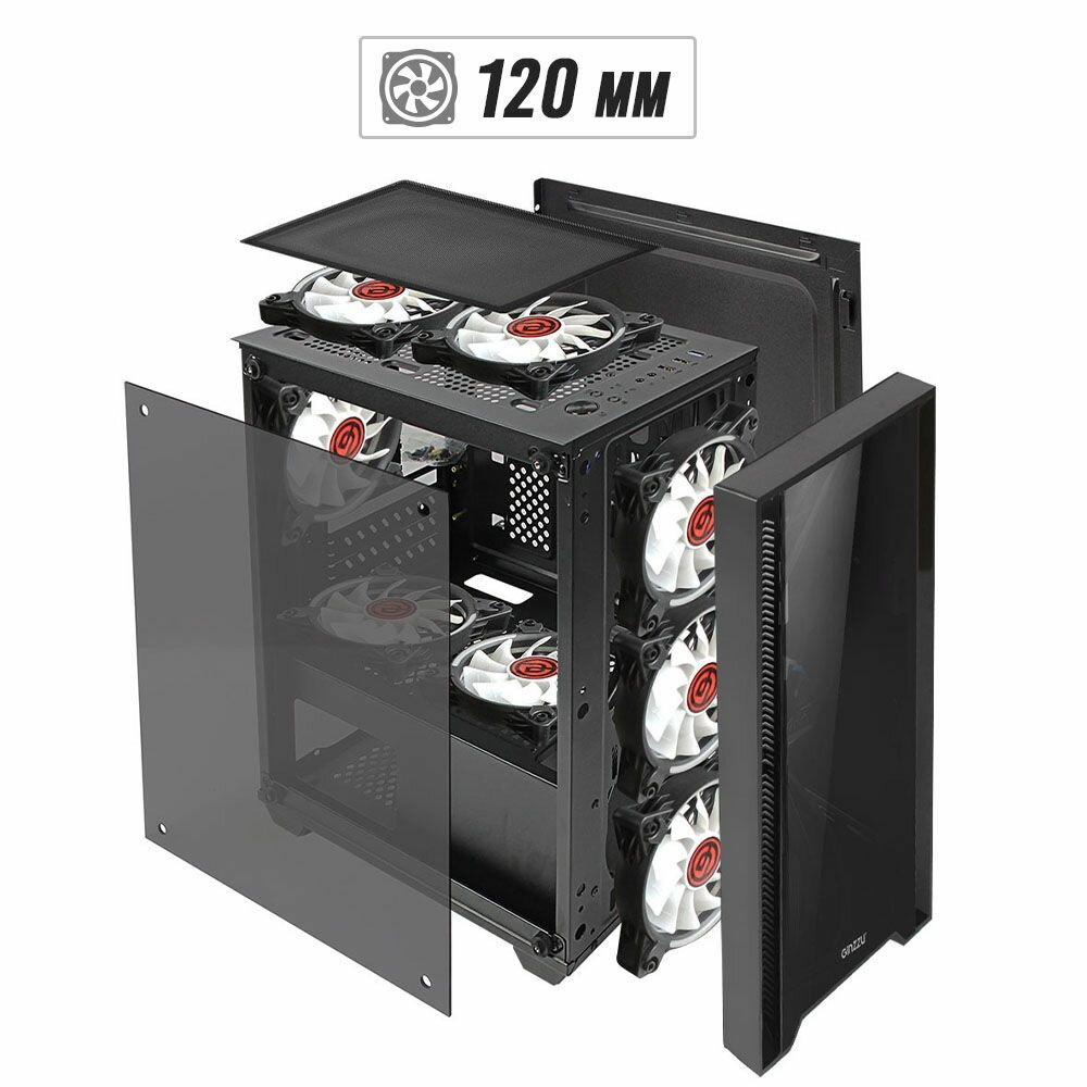 Корпус Ginzzu CL510 mATX закаленное стекло боковая и передняя панель — фото 1