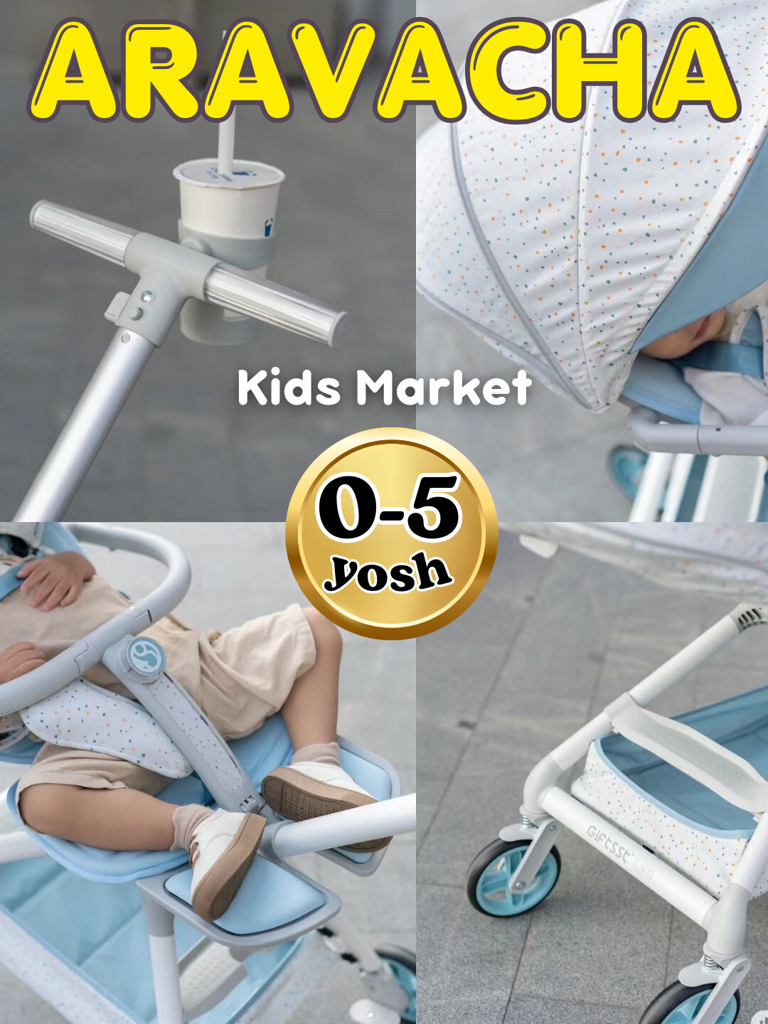 Детская прогулочная складная коляска-трансформер 2в1 с музыкой фарой, коляска дрон — фото 1