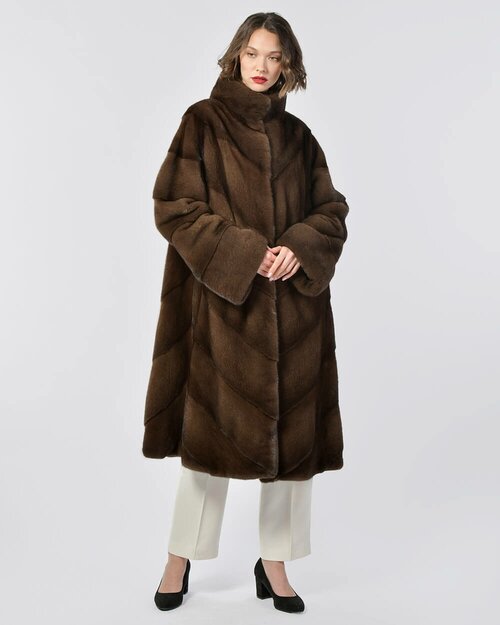 Пальто Manakas Frankfurt, норка, силуэт трапеция, карманы, размер 40, коричневый