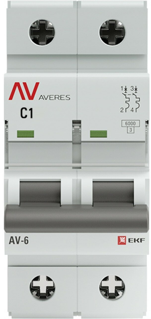 Выключатель автоматический AV-6 2P 1A (C) 6kA EKF AVERES