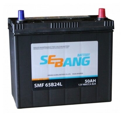 Аккумулятор автомобильный SEBANG SMF 65B24L 6СТ-50 обр. (тонкие клеммы) 238x129x225