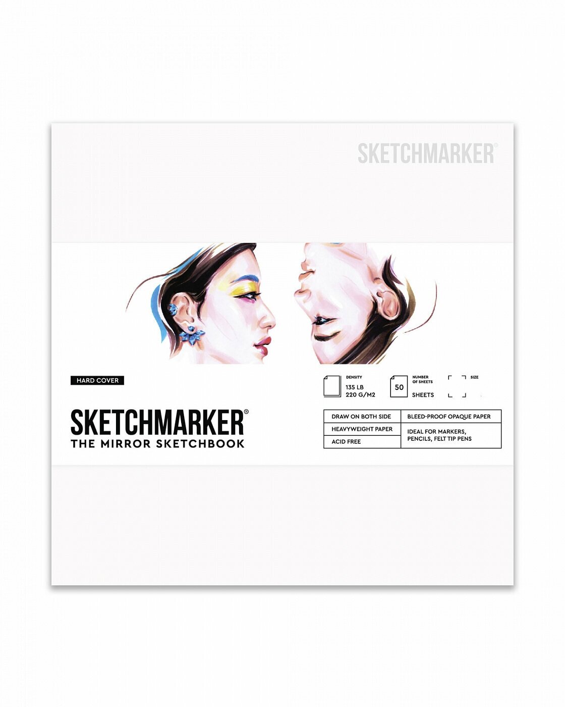 Скетчбук SKETCHMARKER "THE MIRROR" 163х163 мм 50 л 220 г, твердая обложка белая - фото №6