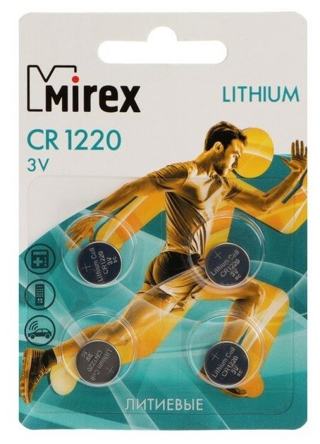 Батарейка литиевая Mirex, CR1220-4BL, 3В, блистер, 4 шт.