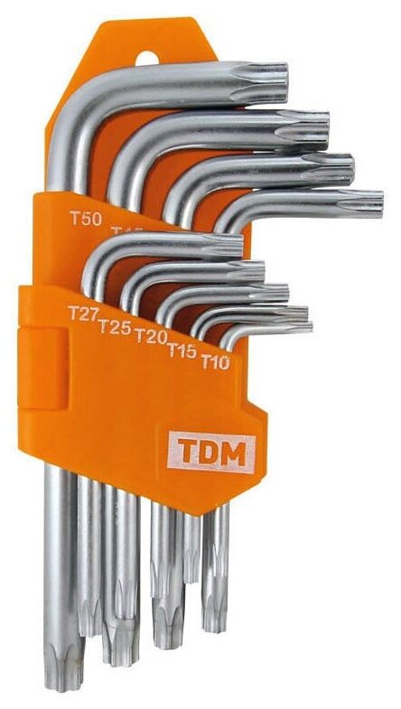 Набор ключей "TORX" с отверстием 9 шт: Т10-Т50 (держатель в блистере), CR-V сталь "Алмаз" TDM